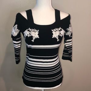 INC Size XS cold shoulder sweater black w white